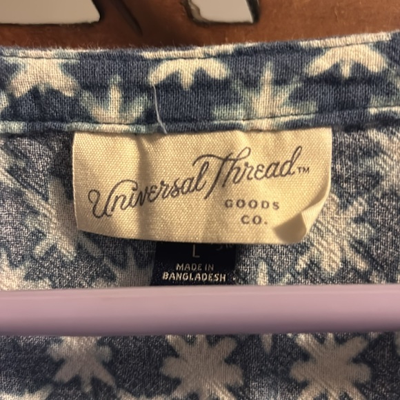 UNIVERSAL THREAD Jumpsuit Large Star Print Indigo Tie Short Sleeve Cotton Blue - Picture 2 of 2